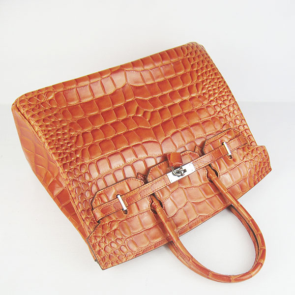 High Quality Fake Hermes Birkin 35CM Max Crocodile Veins Leather Bag Orange 6089